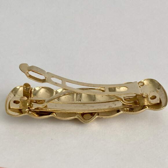 Vintage Gold Scallop Shrimp French Barrette 80s 90s Geometric Metal Leeza - Picture 7 of 9